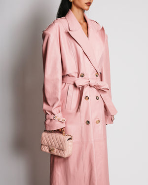 Magda Butrym Pink Leather Trench Coat with Attached Belt Details Size FR 36 (UK 8)