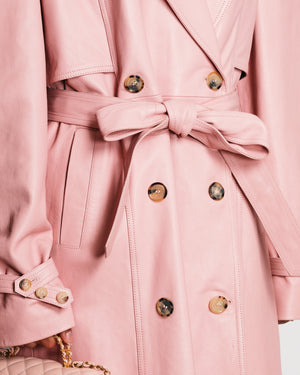Magda Butrym Pink Leather Trench Coat with Attached Belt Details Size FR 36 (UK 8)