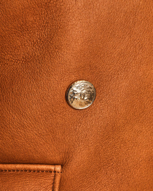 Chanel 2024 Brown Tan Leather Shearling Long Coat with Pockets and CC Detail Buttons Size FR 36 (UK 8)