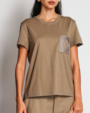 Hermès Etoupe Embroidered Pocket T-Shirt Size FR 42 (UK 14)
