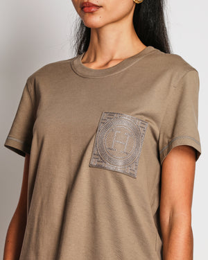 Hermès Etoupe Embroidered Pocket T-Shirt Size FR 42 (UK 14)