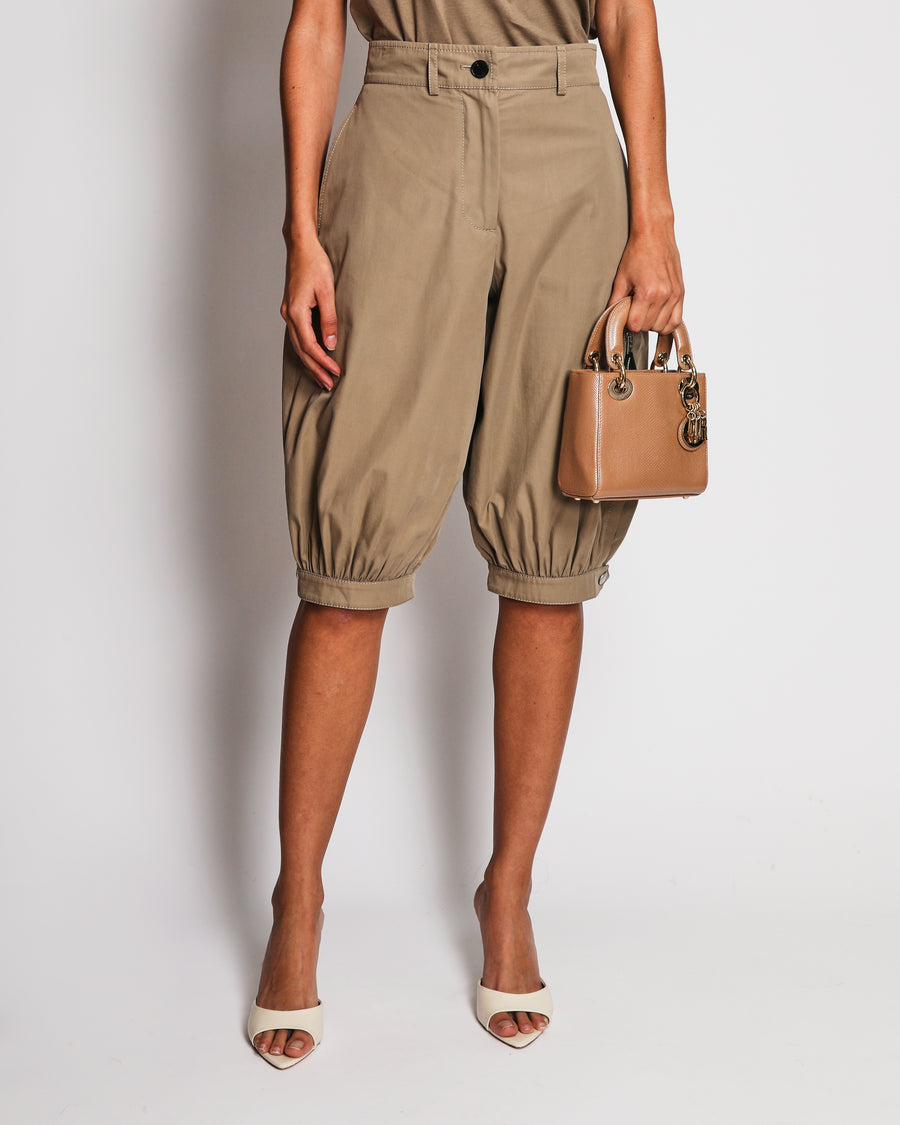 Christian Dior Beige Technical Taffeta Cargo Shorts with Bubble Hem and Zip Details Size FR 36 (UK 8)