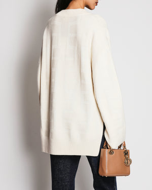 Hermès Cream H Print Jacquard V-Neck Wool Jumper Size FR 42 (UK 14)