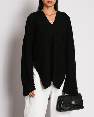 Hermès Black H Print Jacquard V-Neck Wool Jumper Size FR 42 (UK 14)