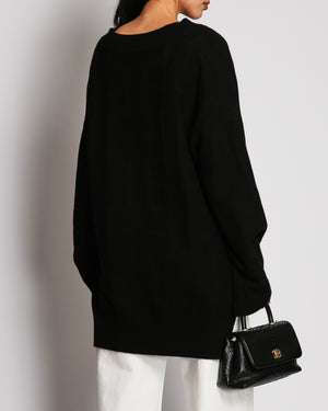 Hermès Black H Print Jacquard V-Neck Wool Jumper Size FR 42 (UK 14)