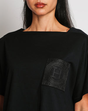 Hermès Black Oversized Embroidered Pocket T-Shirt Size FR 36 (UK 8)