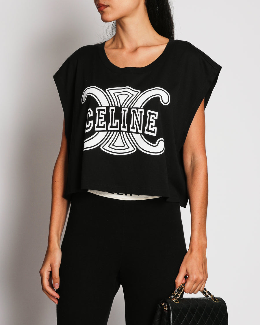 Celine Black Triomphe Logo Cropped Tank Top Size S (UK 8-10)