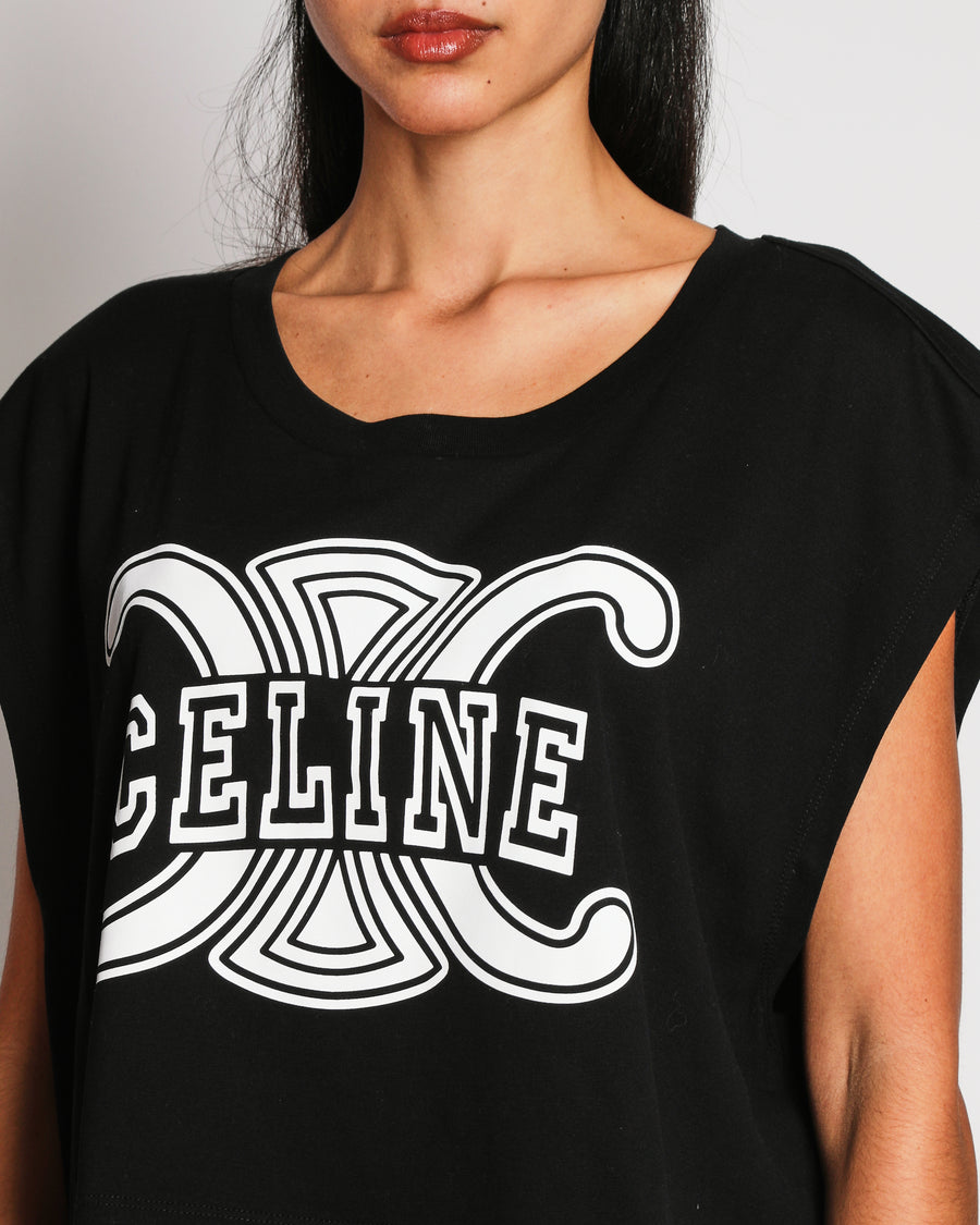 Celine Black Triomphe Logo Cropped Tank Top Size S (UK 8-10)