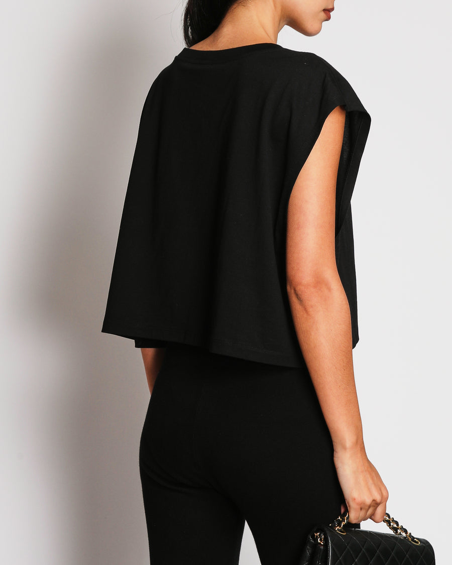 Celine Black Triomphe Logo Cropped Tank Top Size S (UK 8-10)