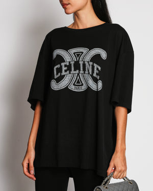 Celine Black Triomphe Logo Print T-Shirt Size M (UK 10-12)
