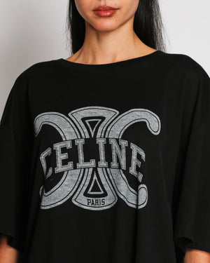 Celine Black Triomphe Logo Print T-Shirt Size M (UK 10-12)