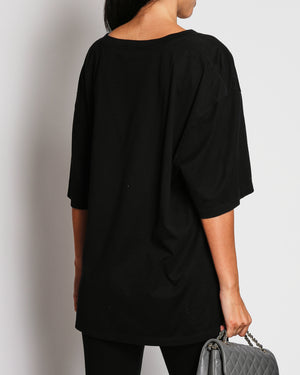 Celine Black Triomphe Logo Print T-Shirt Size M (UK 10-12)
