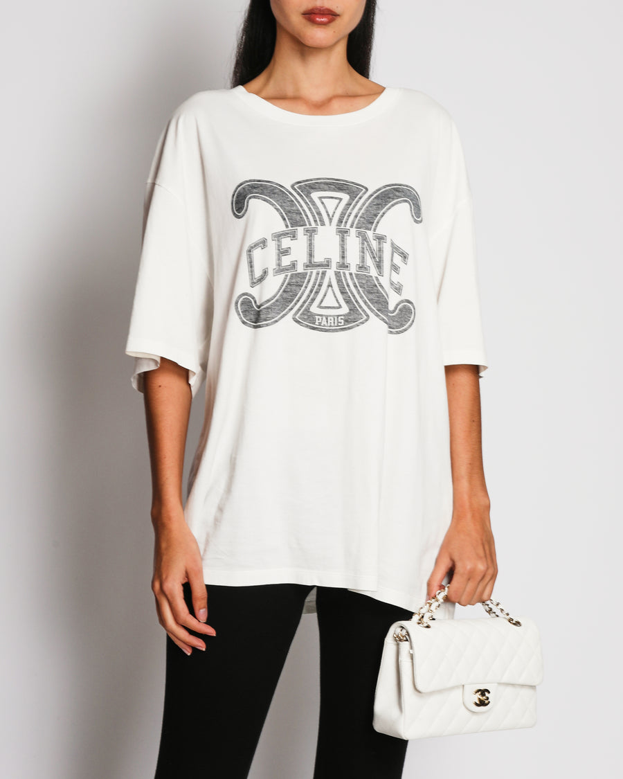 Celine White Logo Oversized T-Shirt Size M (UK 10-12)