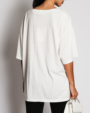Celine White Logo Oversized T-Shirt Size M (UK 10-12)