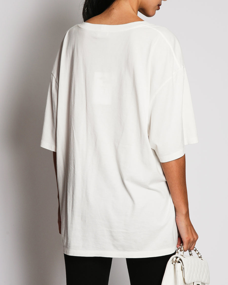 Celine White Logo Oversized T-Shirt Size M (UK 10-12)