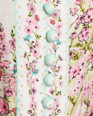 Zimmermann Pink Jude Floral Print Linen Mini Dress Size 4 (UK 16)