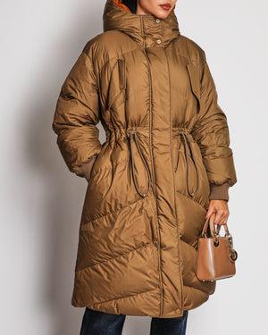 Hermès Tan and Orange Reversible Long-Line Puffer Down Coat FR 38 (UK 10)