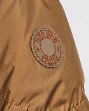 Hermès Tan and Orange Reversible Long-Line Puffer Down Coat FR 38 (UK 10)
