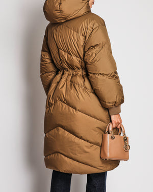 Hermès Tan and Orange Reversible Long-Line Puffer Down Coat FR 38 (UK 10)