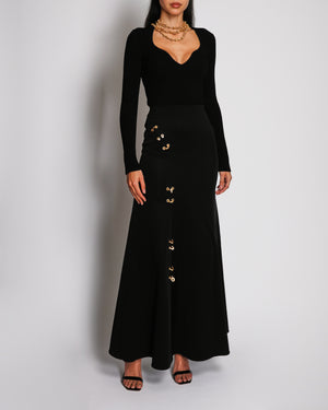 Schiaparelli Black Maxi Skirt With Gold Bijoux Hardware Hook Detail Size FR 34 (UK 6)