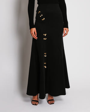 Schiaparelli Black Maxi Skirt With Gold Bijoux Hardware Hook Detail Size FR 34 (UK 6)