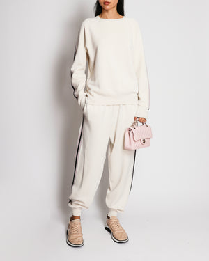 Olivia Von Halle Ivory Cashmere and Silk Striped Tracksuit Size L (UK 14/16)