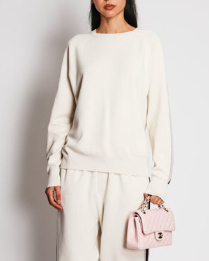 Olivia Von Halle Ivory Cashmere and Silk Striped Tracksuit Size L (UK 14/16)