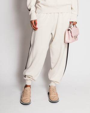 Olivia Von Halle Ivory Cashmere and Silk Striped Tracksuit Size L (UK 14/16)
