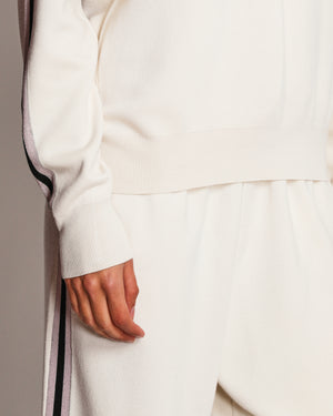 Olivia Von Halle Ivory Cashmere and Silk Striped Tracksuit Size L (UK 14/16)
