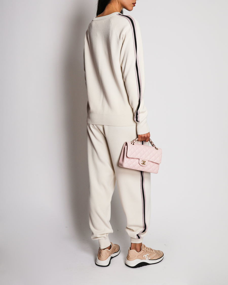 Olivia Von Halle Ivory Cashmere and Silk Striped Tracksuit Size L (UK 14/16)