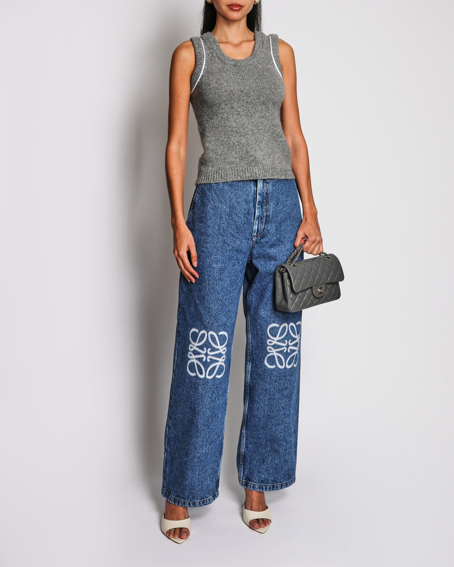Loewe Blue Anagram Baggy High-Rise Jeans with White Logo Embroideries Size 36 (UK 8)