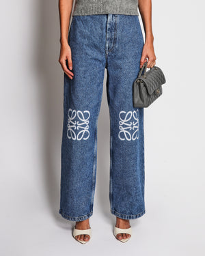 Loewe Blue Anagram Baggy High-Rise Jeans with White Logo Embroideries Size 36 (UK 8)