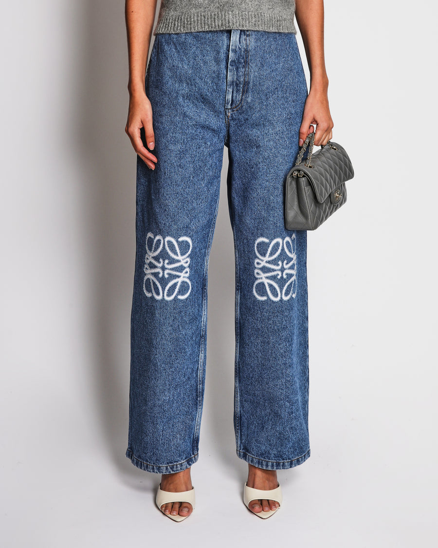 Loewe Blue Anagram Baggy High-Rise Jeans with White Logo Embroideries Size 36 (UK 8)
