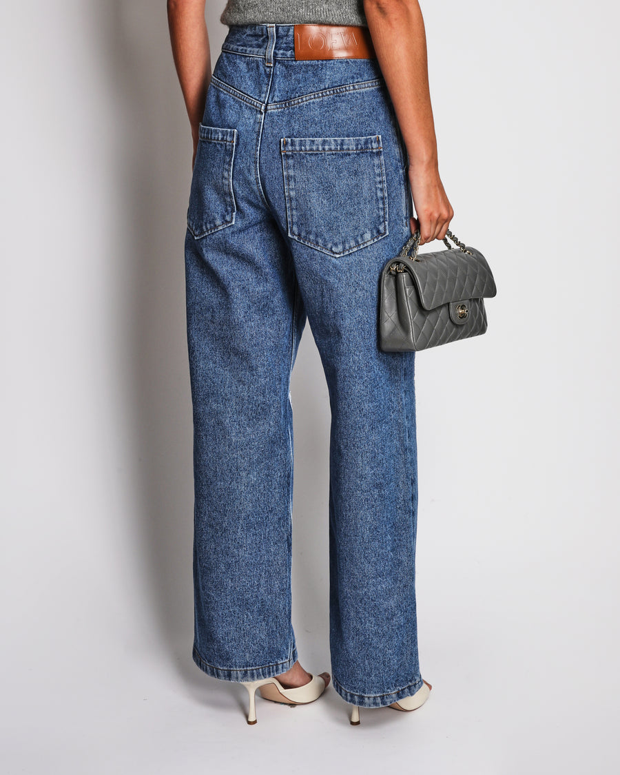 Loewe Blue Anagram Baggy High-Rise Jeans with White Logo Embroideries Size 36 (UK 8)