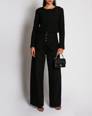 Chanel 22C Black Long Sleeve Bouclé Tweed Jacket with Front Pockets and CC Buttons Size FR 36 (UK 8)