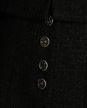 Chanel 22C Black Long Sleeve Bouclé Tweed Jacket with Front Pockets and CC Buttons Size FR 36 (UK 8)