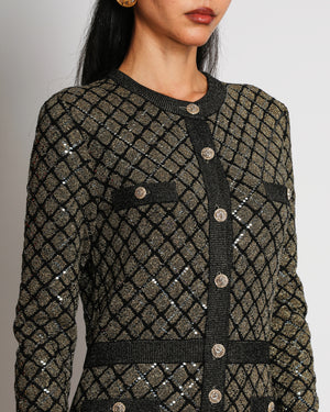 Chanel 15/A Metallic Gold Quilted Knit Long Sleeve Jumpsuit with CC Button Detail Size FR 36 (UK 8)