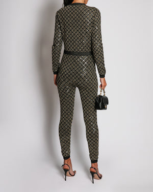 Chanel 15/A Metallic Gold Quilted Knit Long Sleeve Jumpsuit with CC Button Detail Size FR 36 (UK 8)