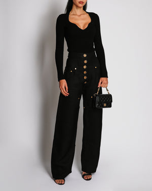 Schiaparelli Black High-Waisted Cowboy Trousers with Gold Eye Motif Buttons Size FR 40 (UK 12)