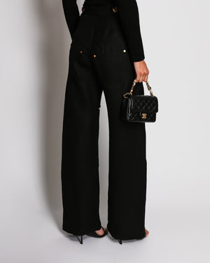 Schiaparelli Black High-Waisted Cowboy Trousers with Gold Eye Motif Buttons Size FR 40 (UK 12)
