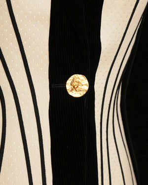 *SUPER HOT* Schiaparelli Black Velvet Structured Blazer Jacket with Cream Trompe L'œil Corset Insert and Gold Button Detail Size FR 36 (UK 8)