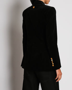 *SUPER HOT* Schiaparelli Black Velvet Structured Blazer Jacket with Cream Trompe L'œil Corset Insert and Gold Button Detail Size FR 36 (UK 8)