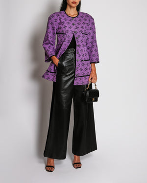 Chanel 22S Purple CC Logo Print Denim Jacket with Black Sequin Trim and Crystal Embellished CC Buttons Size FR 36 (UK 8)