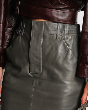 Saint Laurent Grey Leather Midi Pencil Skirt with Pocket Details Size FR 36 (UK 8)