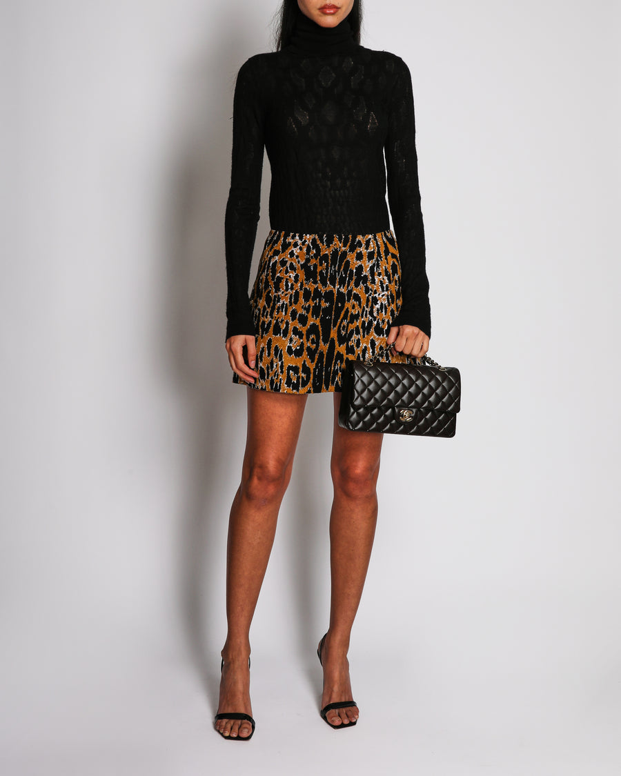 Alaïa Brown Leopard Print Mini Skirt Size FR 36 (UK 8) RRP £1,100