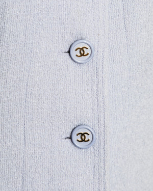 Chanel Spring 1997 Vintage Baby Blue Bouclé Wool Jacket with Front Pocket Details and CC Logo Buttons Size FR 36 (UK 8)