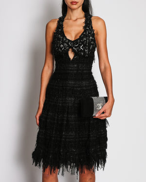 Chanel 05A Black Tweed Midi Dress With Embellishment Details Size FR 36 (UK 8)