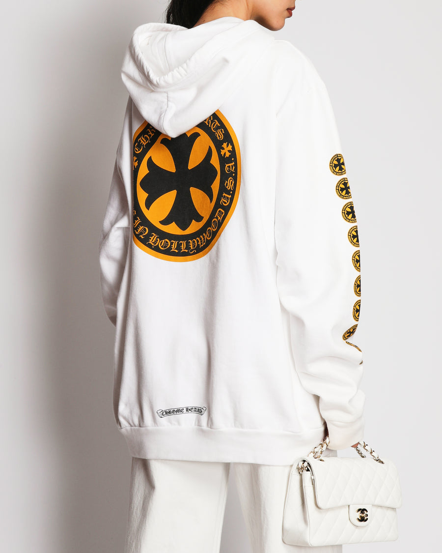Chrome Hearts White 'Made In Hollywood' Yellow Cross Hoodie Size L (UK 42)