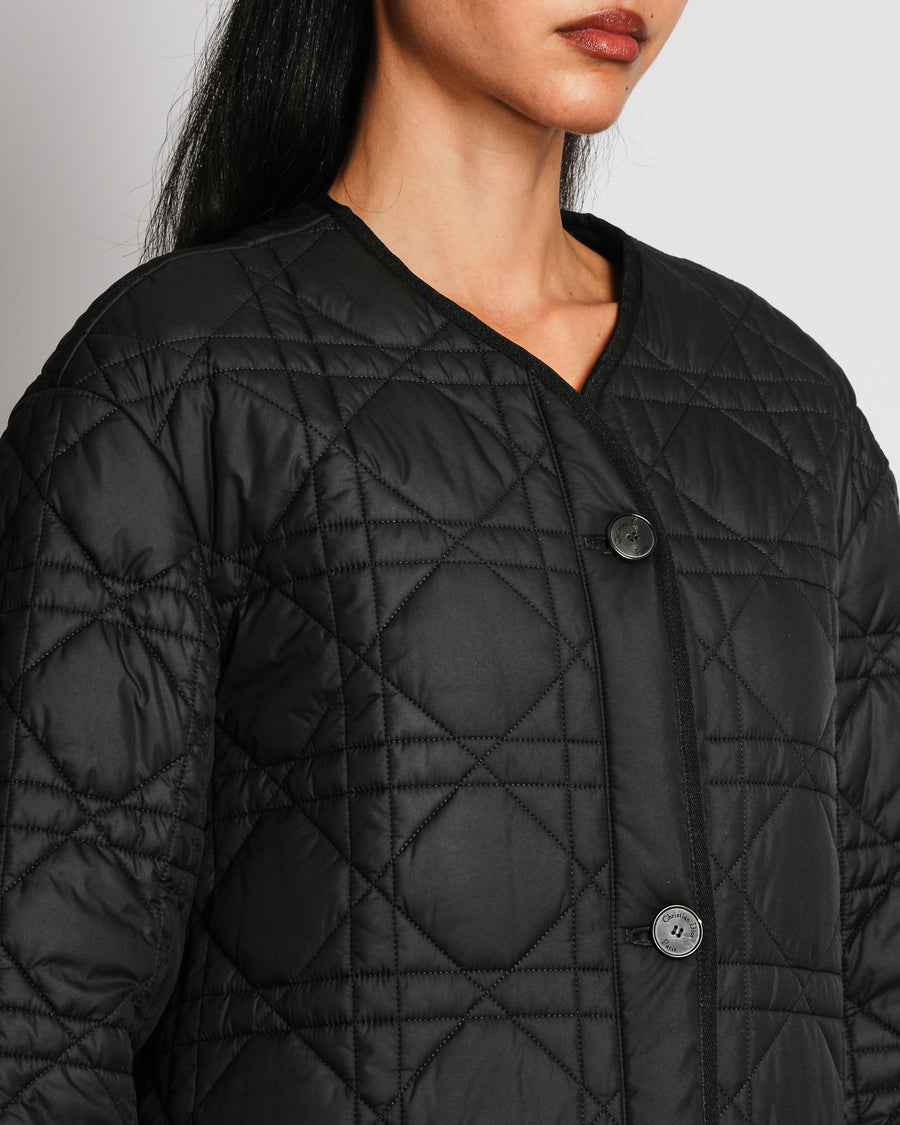 Christian Dior Black Technical Macrocannage Jacket with Embroidered CD Logo Detail Size FR 34 (UK 6)