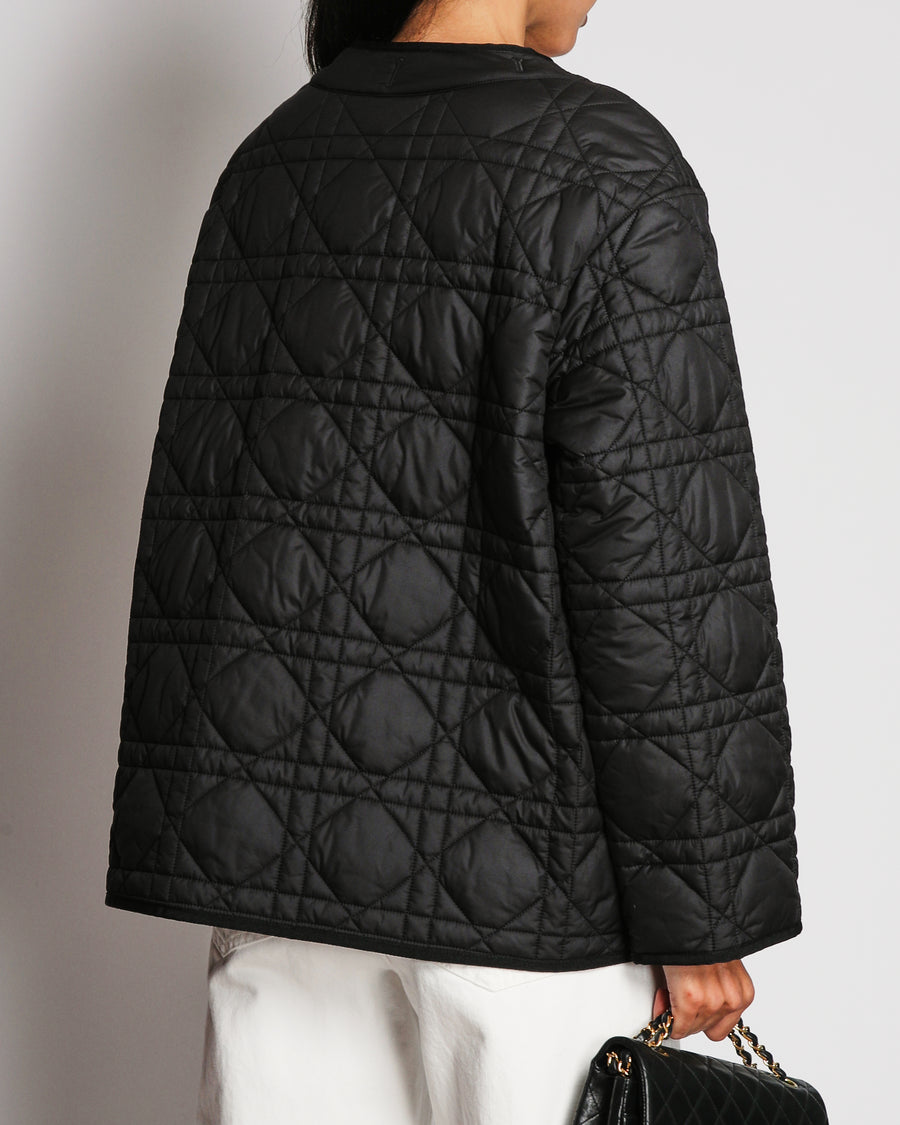 Christian Dior Black Technical Macrocannage Jacket with Embroidered CD Logo Detail Size FR 34 (UK 6)